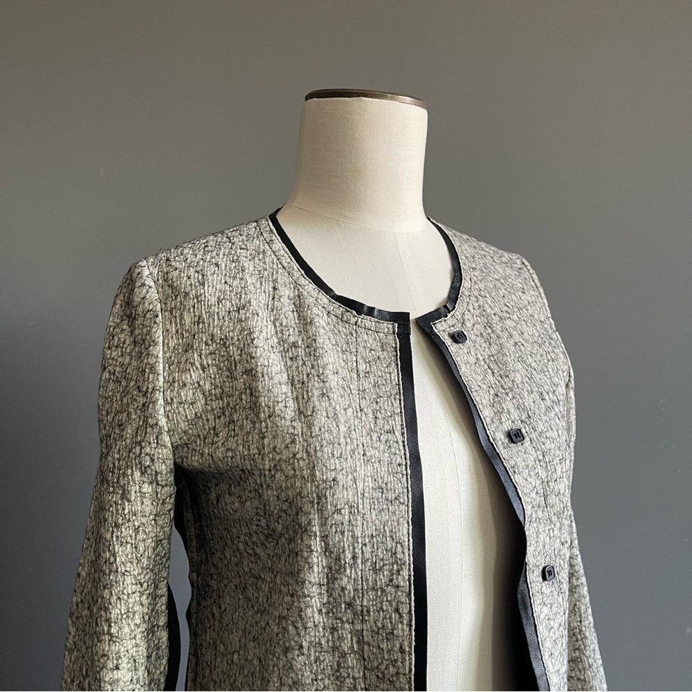 Thousand Yan Textured Long Jacket Leather Trim Minimalist Coat Quiet Luxury